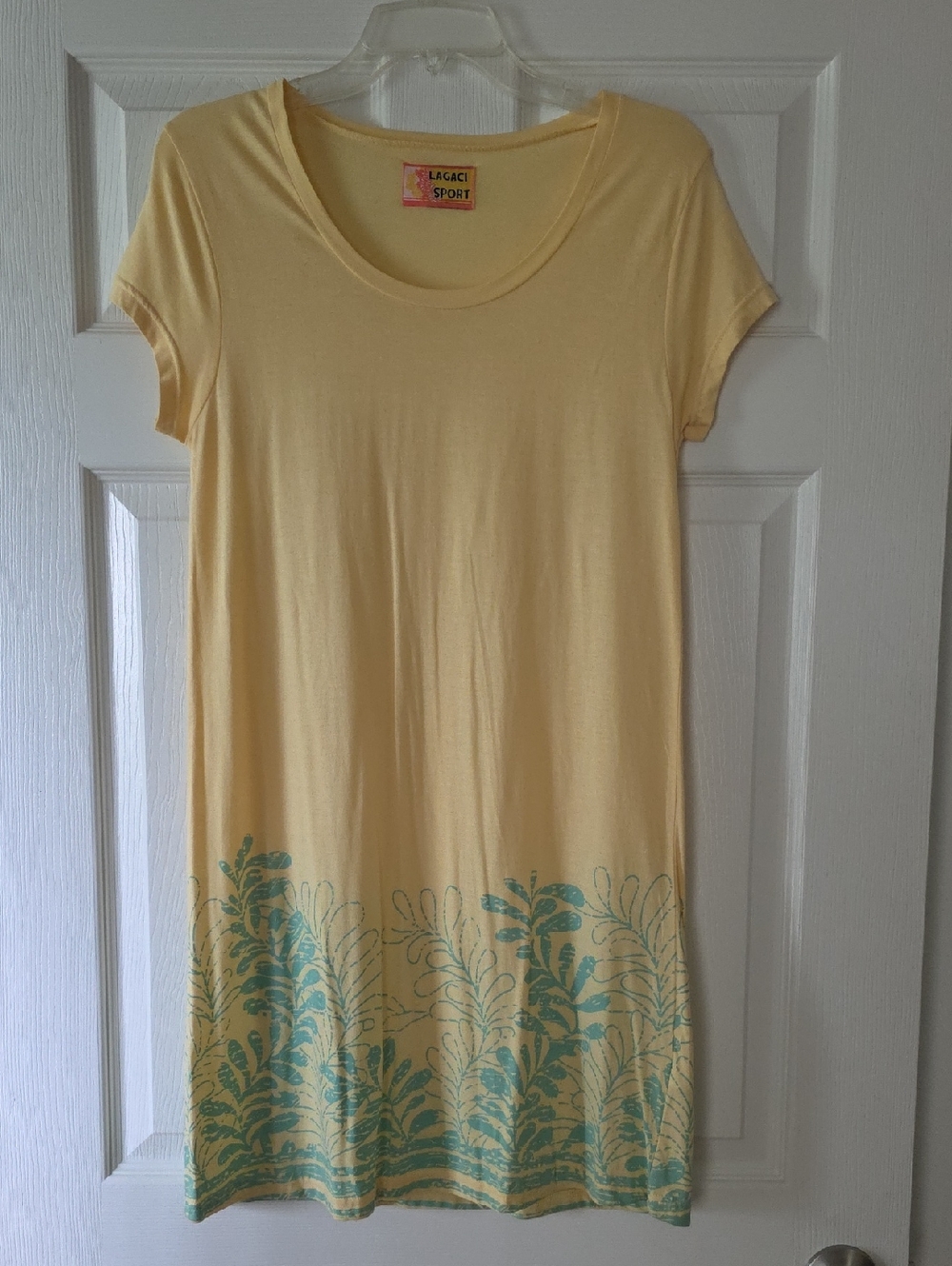Lagaci Sport Yellow Tee with Coral and Teal Logo Accent